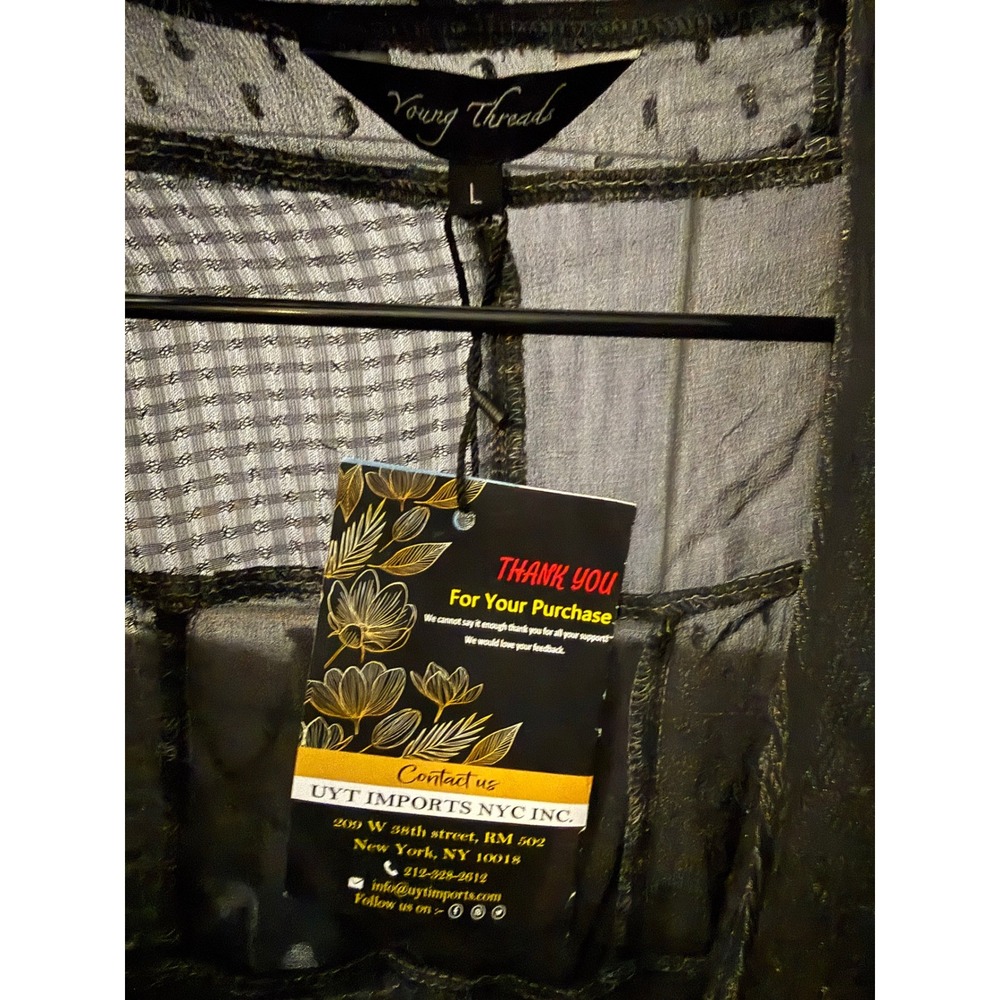 Young Threads Black Patchwork Sheer Cardigan Kimo… - image 3